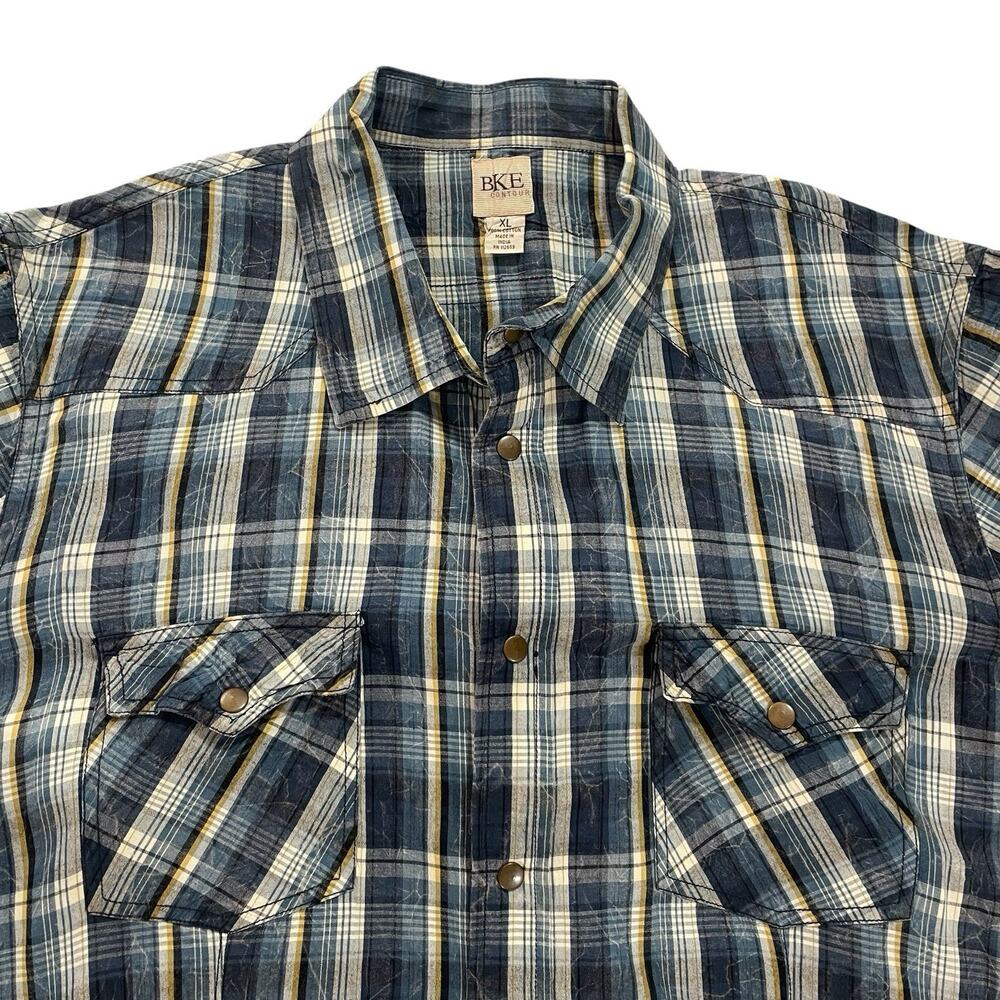 BKE Contour Western Snap Shirt Men's XL Plaid All Cotton Long Sleeved